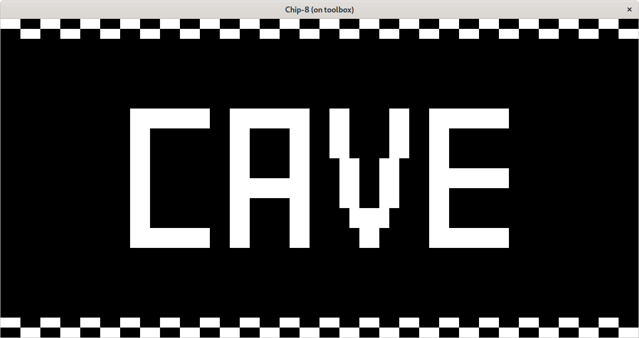 Chip-8 emulator showing the Cave program splash screen